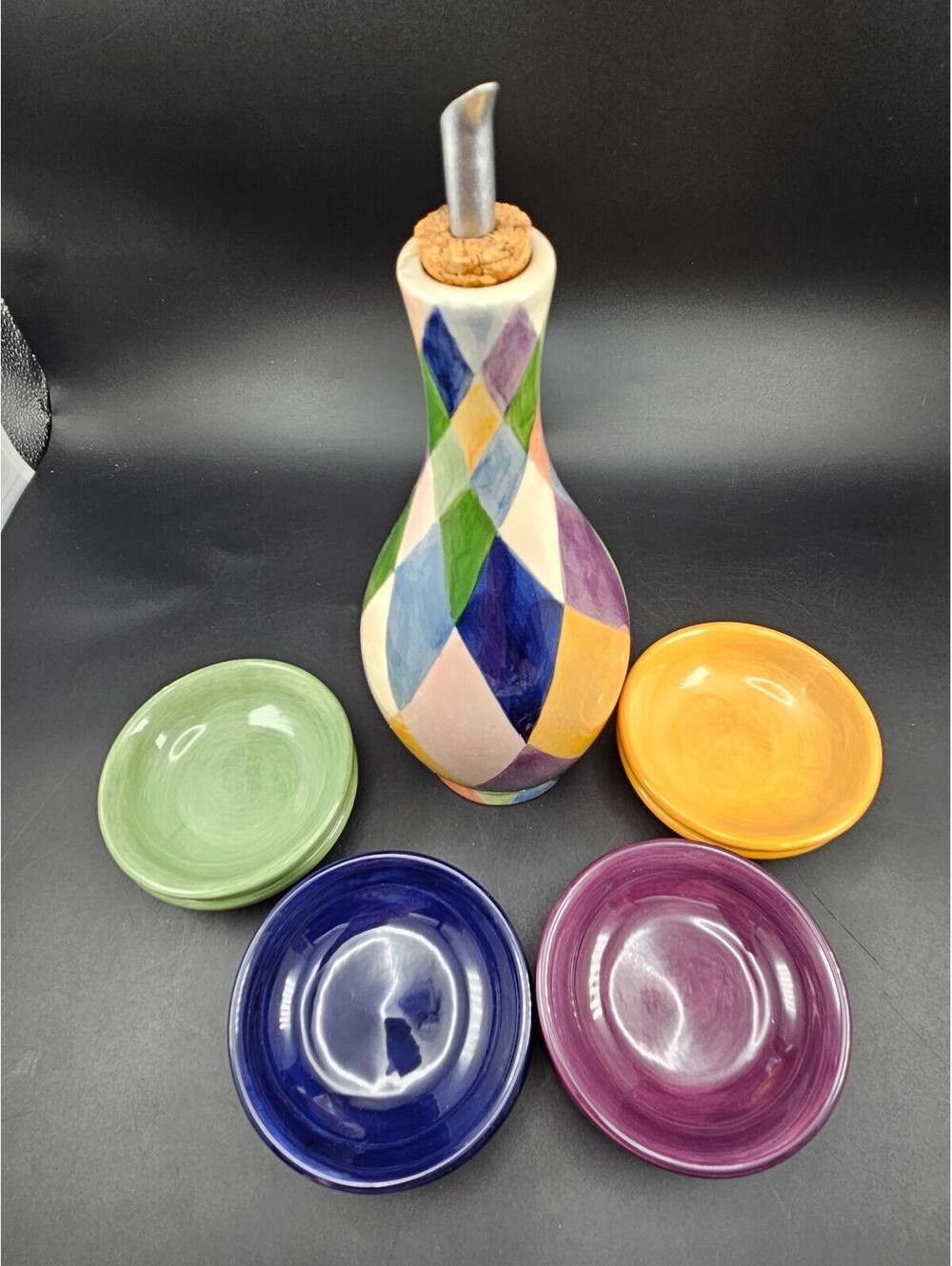 Tabletops Unlimited Carnival Hand Painted Cruet and 8 Small Bowls Lot